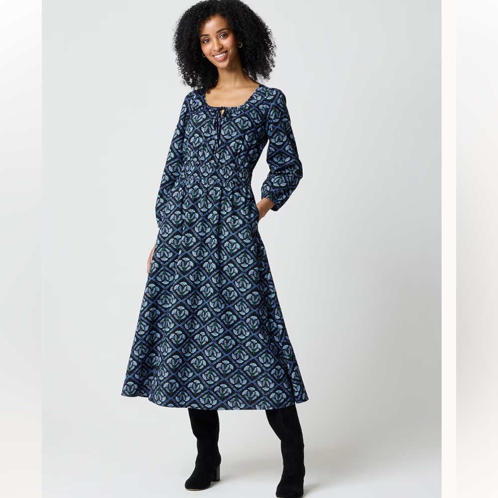 JCrew Long sleeve smocked waist poplin dress